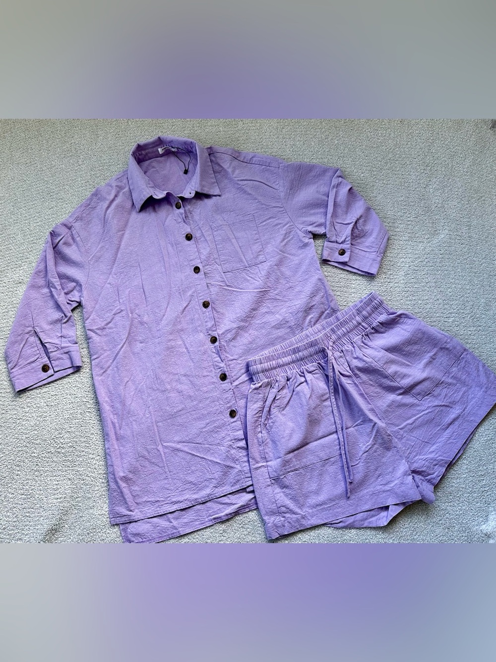 zeagoo Lavender Button-Up Top and Elastic Drawstring Short 2 Piece Set M NWOT